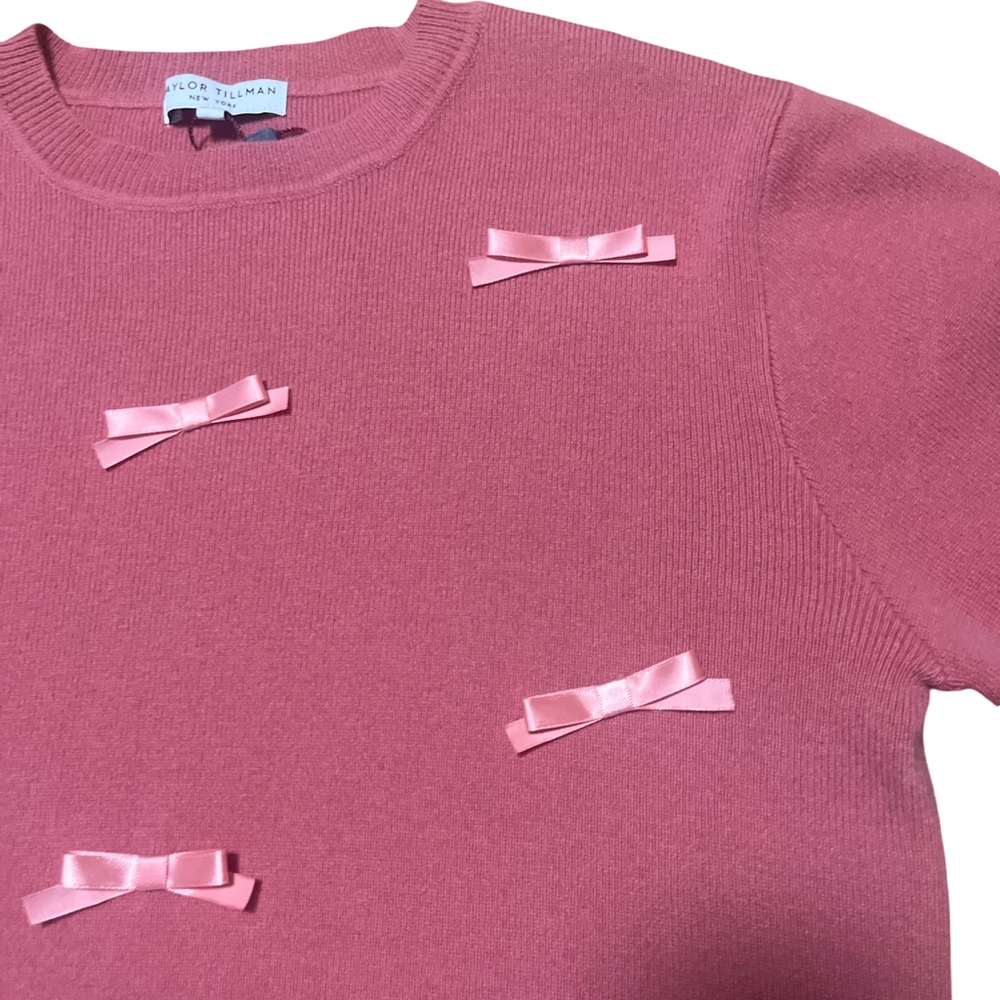 NWT Taylor Tillman Wool Blend Elegant Pink Bow Women's Sweater - Picture 4 of 5